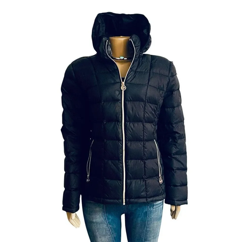 NWT Gorgeous Black MICHAEL KORS L  Packable Quilted Goose Down Puffer Jacket